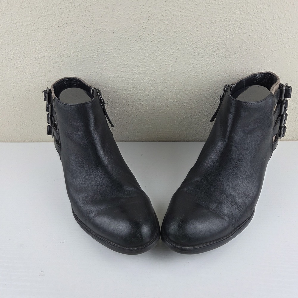 Franco Sarto Cyan Black Leather Ankle Zip Booties Block Heel Women's Size 9 M - Picture 3 of 11